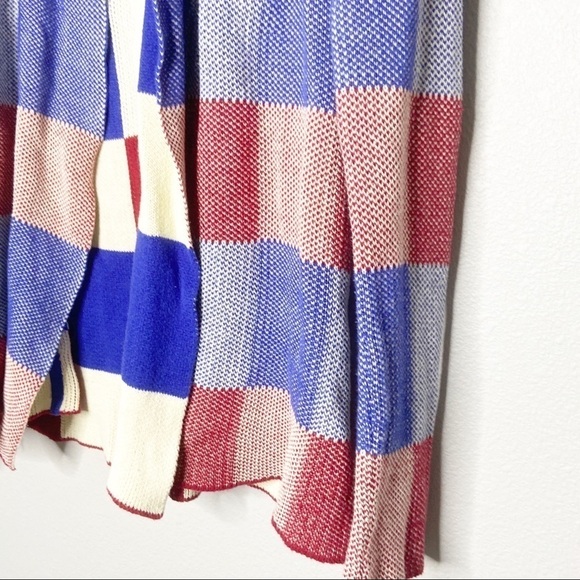 ** ModCloth simply snuggly patchwork red blue cardigan XS - Picture 3 of 10